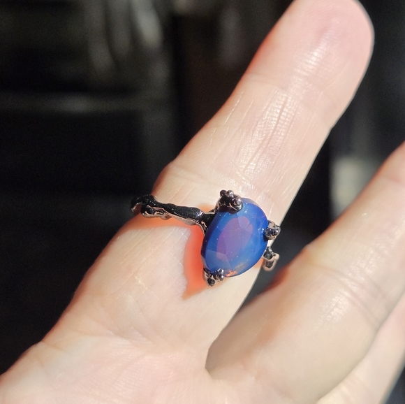 Black Opal STUNNING 4k sterling & rhodium ring sz9 - Picture 4 of 7